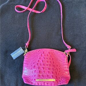 Brahmin Vibrant Pink Croc-Embossed Crossbody Bag